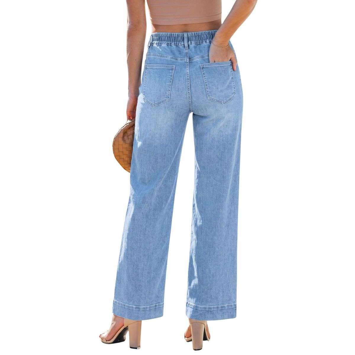 Women’s High Waist Pull On Stretchy Straight Leg Denim Long Pants