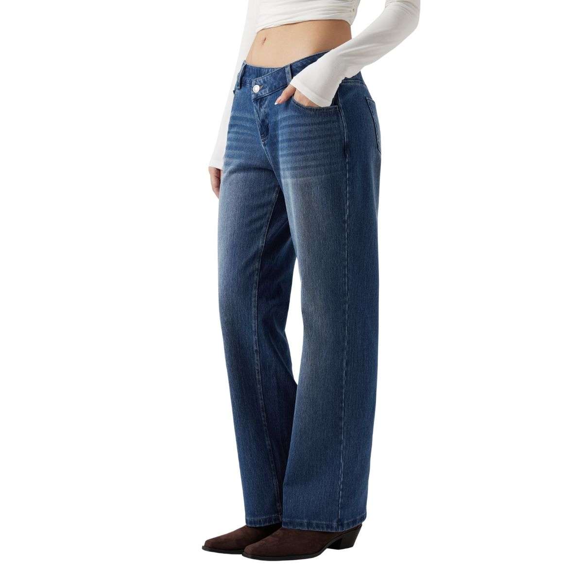 Women’s Asymmetrical Low Rise Straight Leg Jeans