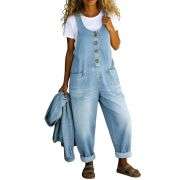 Women’s Y2K Style Loose Fit Cargo Denim Bib Overalls