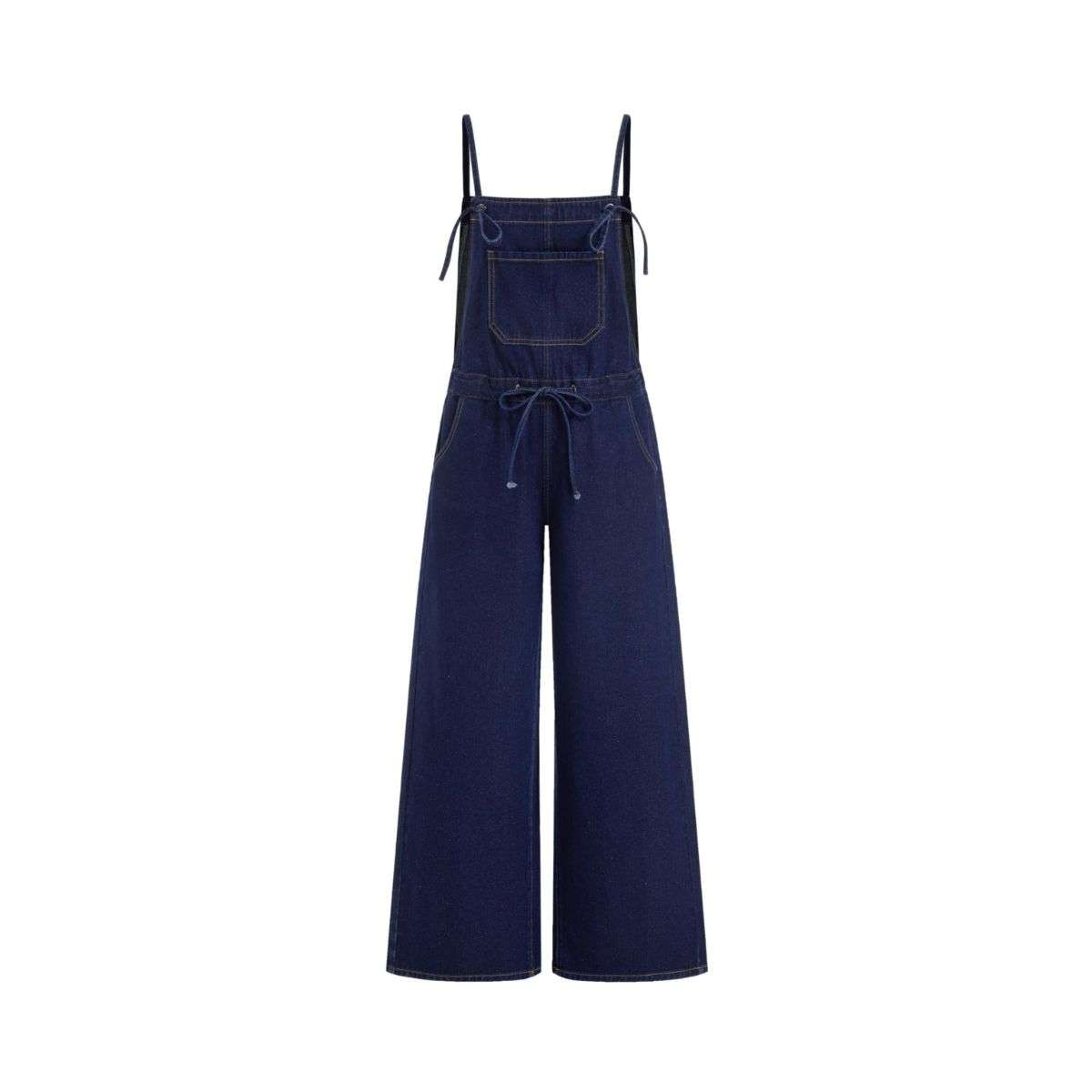 Women’s Bow Detail Adjustable Strap Denim Bib Overalls