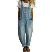 Women’s Y2K Style Button Front Wide Leg Denim Bib Overalls