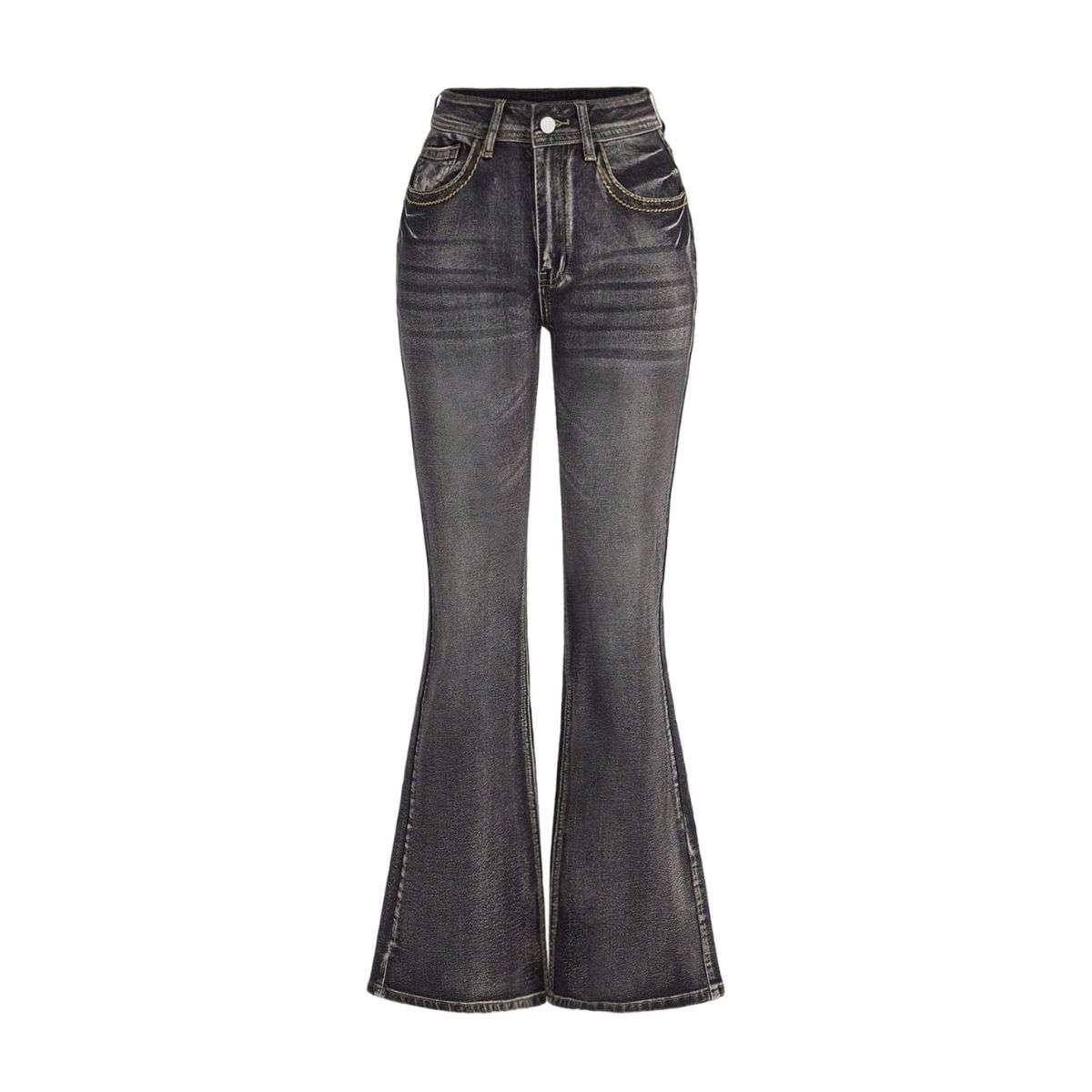 Women’s Gothic Punk Rhinestone Embroidered Flare Jeans