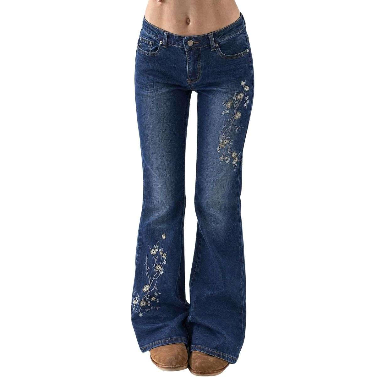 Women’s Mid Rise Embroidered Vintage Flare Jeans