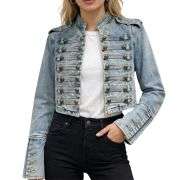 Women’s Vintage Stand Collar Double Breasted Denim Jacket