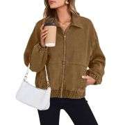 Women’s Zip Up Long Sleeve Loose Fit Denim Jacket
