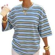 Women’s Y2K Striped Print Loose Short Sleeve T-Shirt