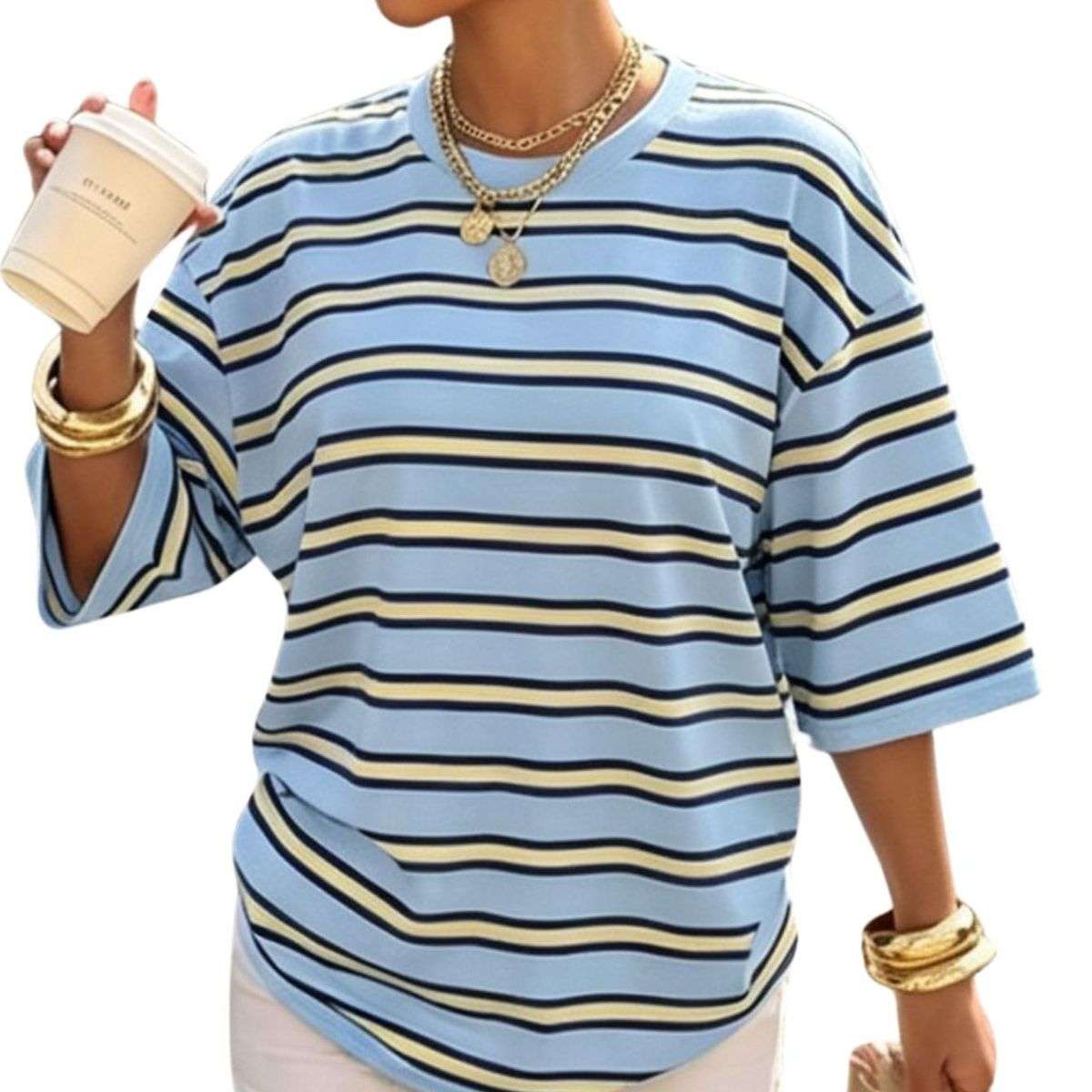 Women’s Y2K Striped Print Loose Short Sleeve T-Shirt