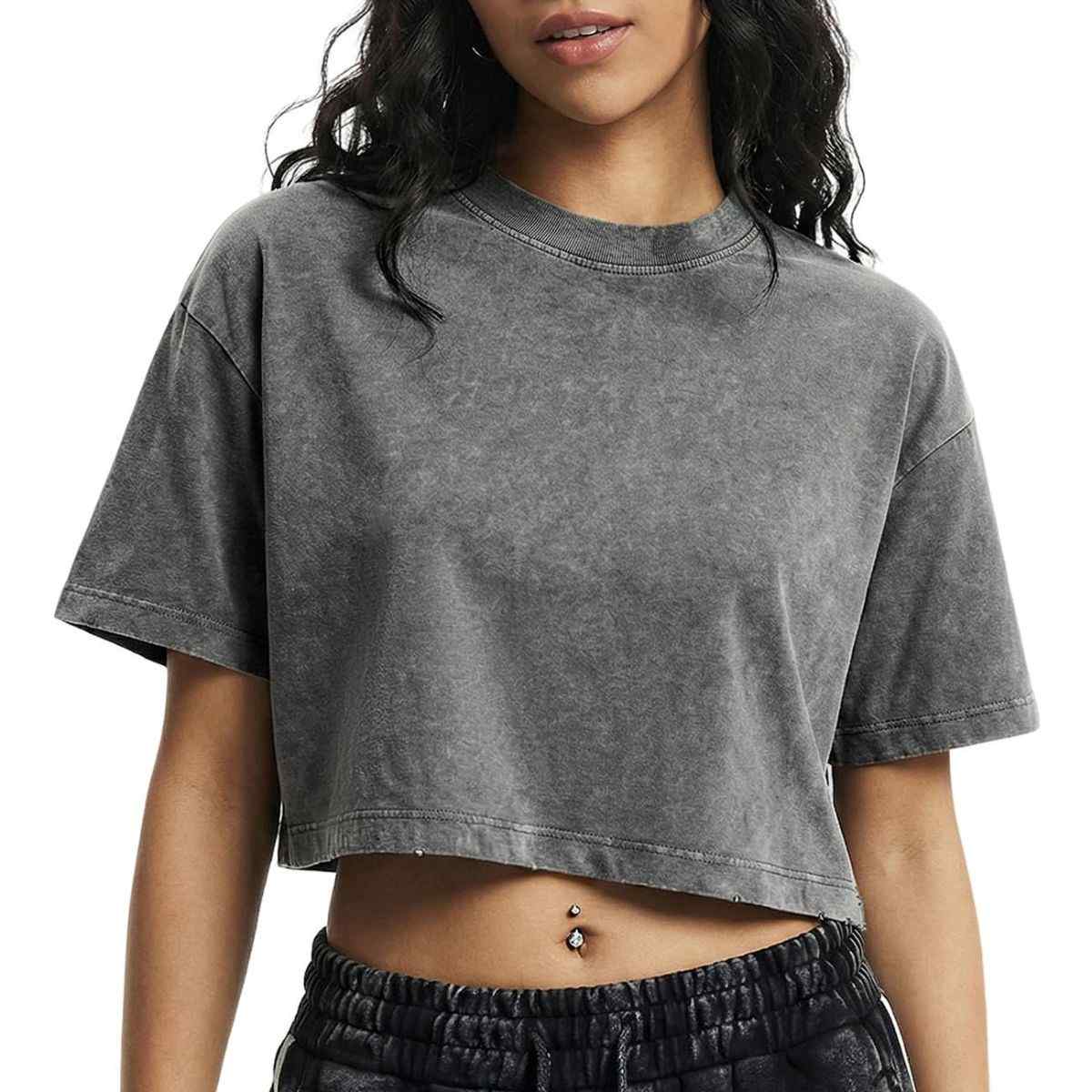 Women’s Loose Fit Acid Wash Cropped Short Sleeve T-Shirt