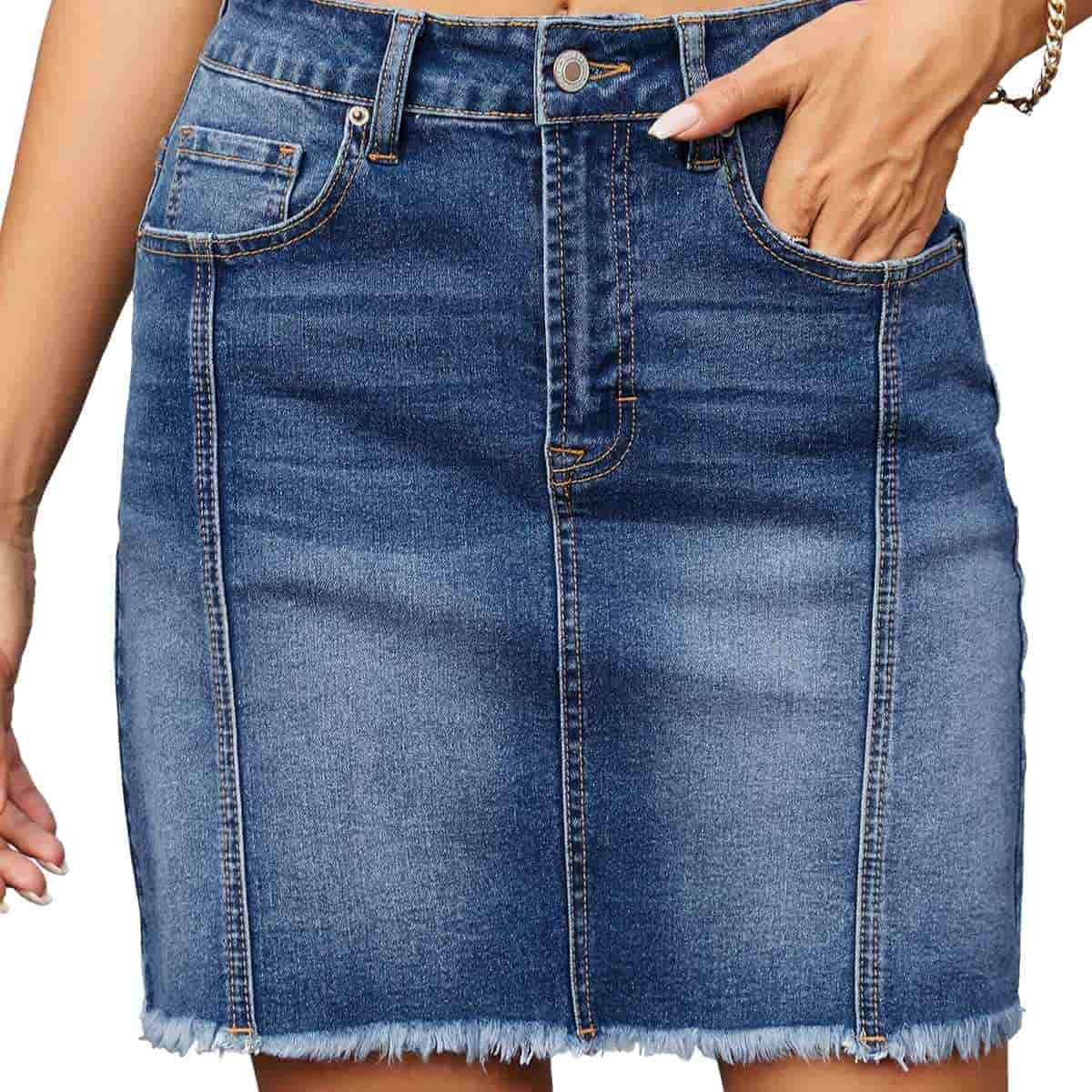 Women’s High Waisted Seam Stitched Denim Skirt