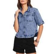 Women’s Short Sleeve Button Front Casual Denim Jacket