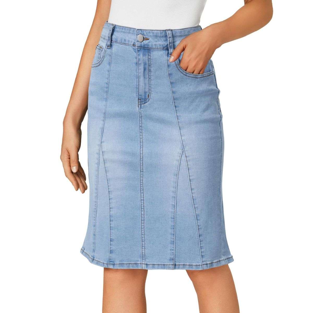 Women’s High Waisted Denim Midi Skirt