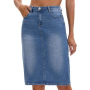 Women’s Stretchy Back Slit Midi Denim Skirt