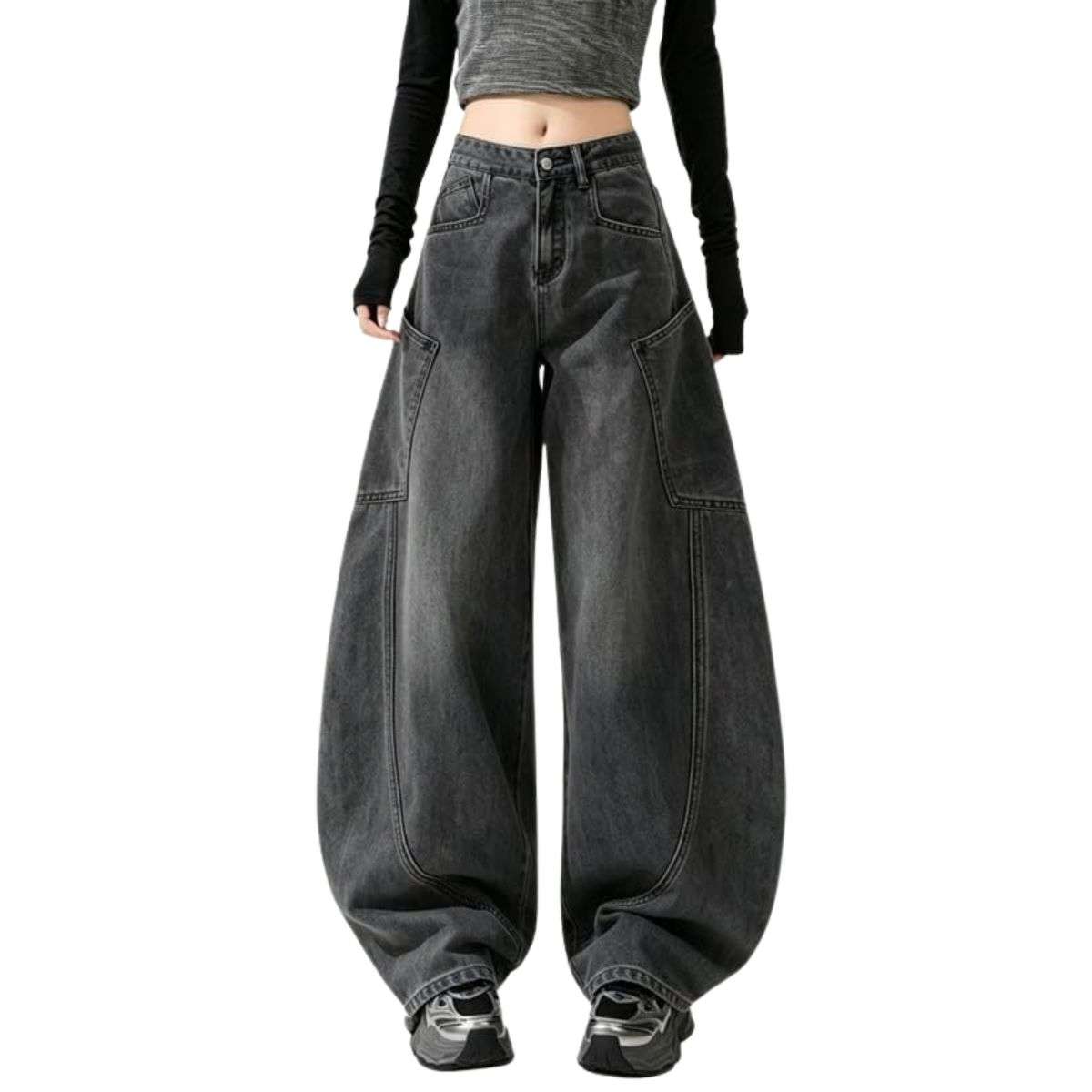 Women’s High Rise Barrel Leg Loose Fit Jeans