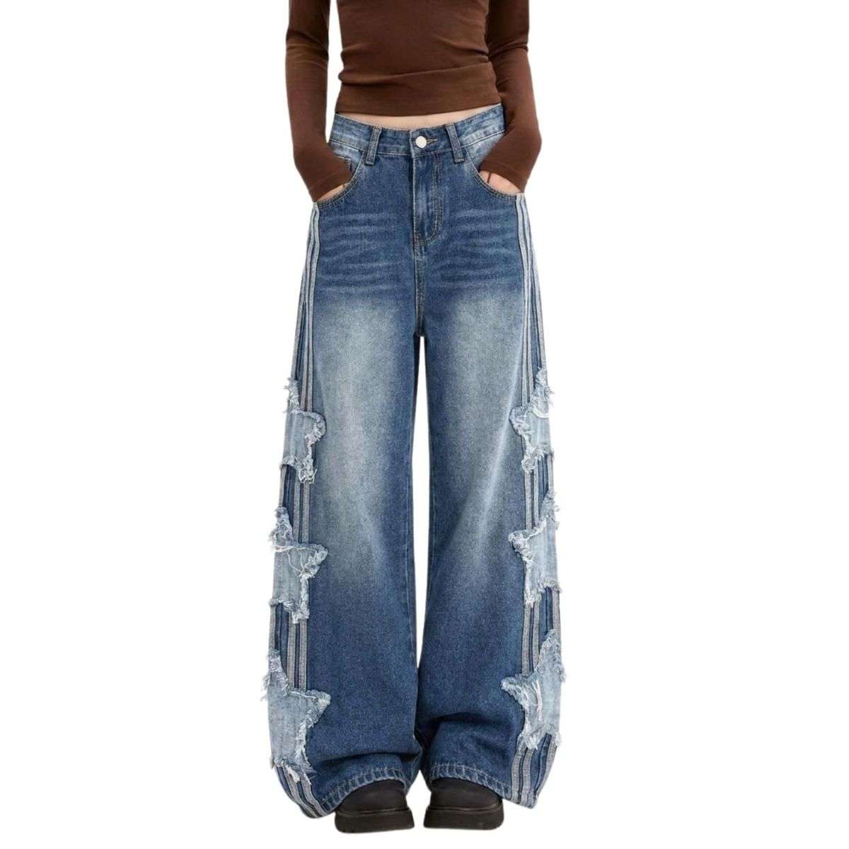 Women’s Cute Star Patchwork Loose Fit Jeans
