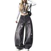 Women’s Cute Y2K Star Low Rise Barrel Leg Loose Jeans