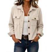 Women’s Fashion Cropped Corduroy Collared Long Sleeve Jacket