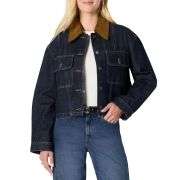 Women’s Contrast Corduroy Collar Cropped Heavyweight Denim Jacket