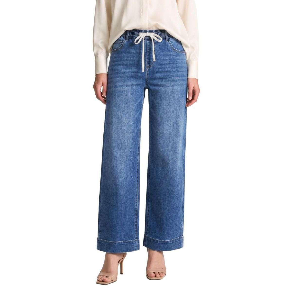 Women’s High Waist Pull On Stretchy Straight Leg Denim Long Pants
