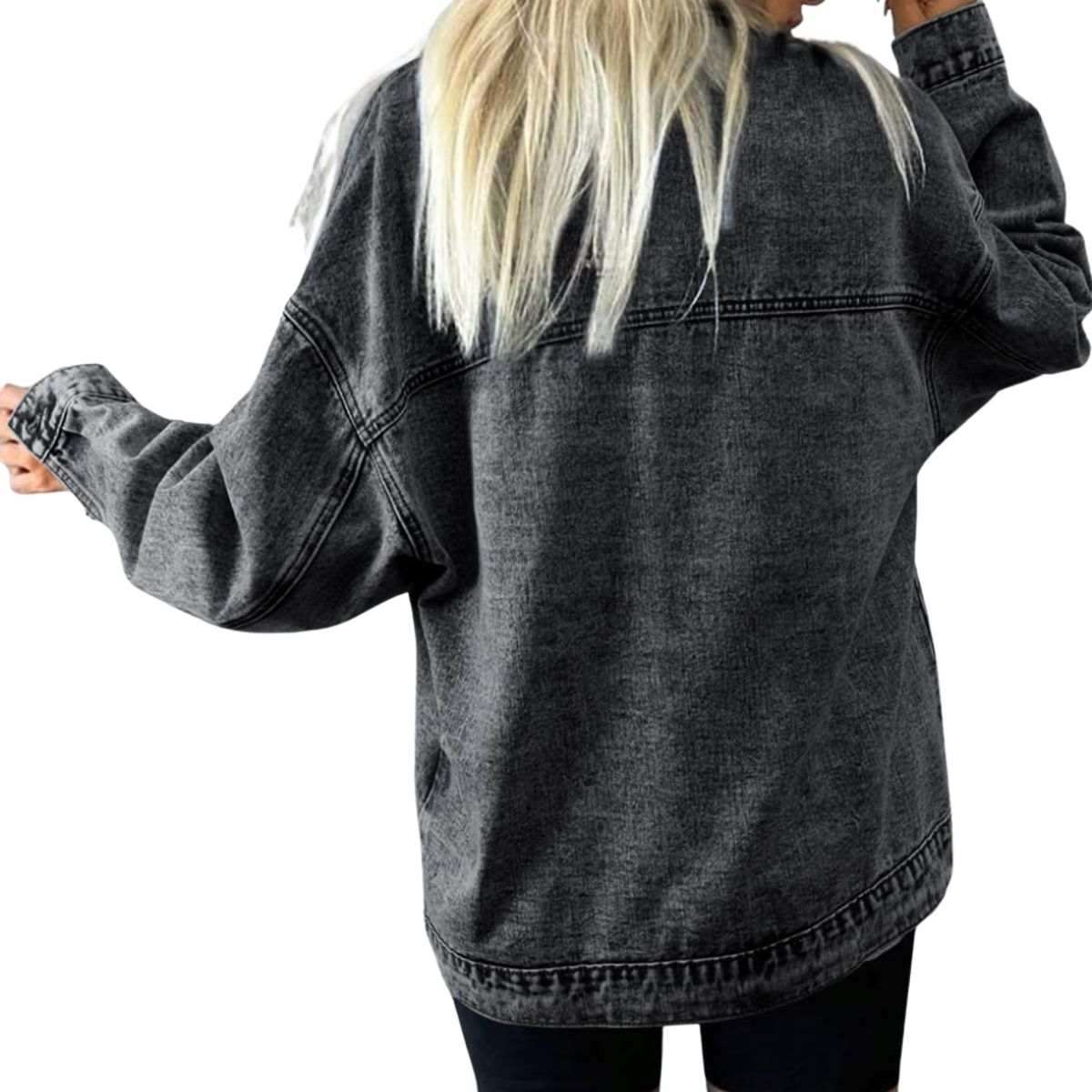 Women’s Casual Drop Shoulder Button Front Denim Jacket With Pockets
