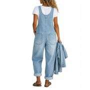 Women’s Y2K Style Loose Fit Cargo Denim Bib Overalls