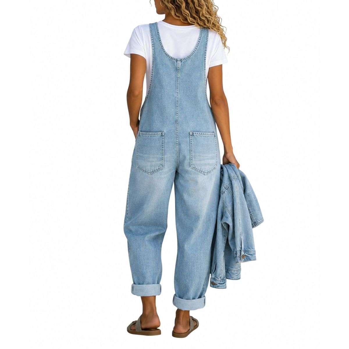 Women’s Y2K Style Loose Fit Cargo Denim Bib Overalls