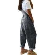Women’s Loose Fit Adjustable Strap Cargo Denim Bib Overalls