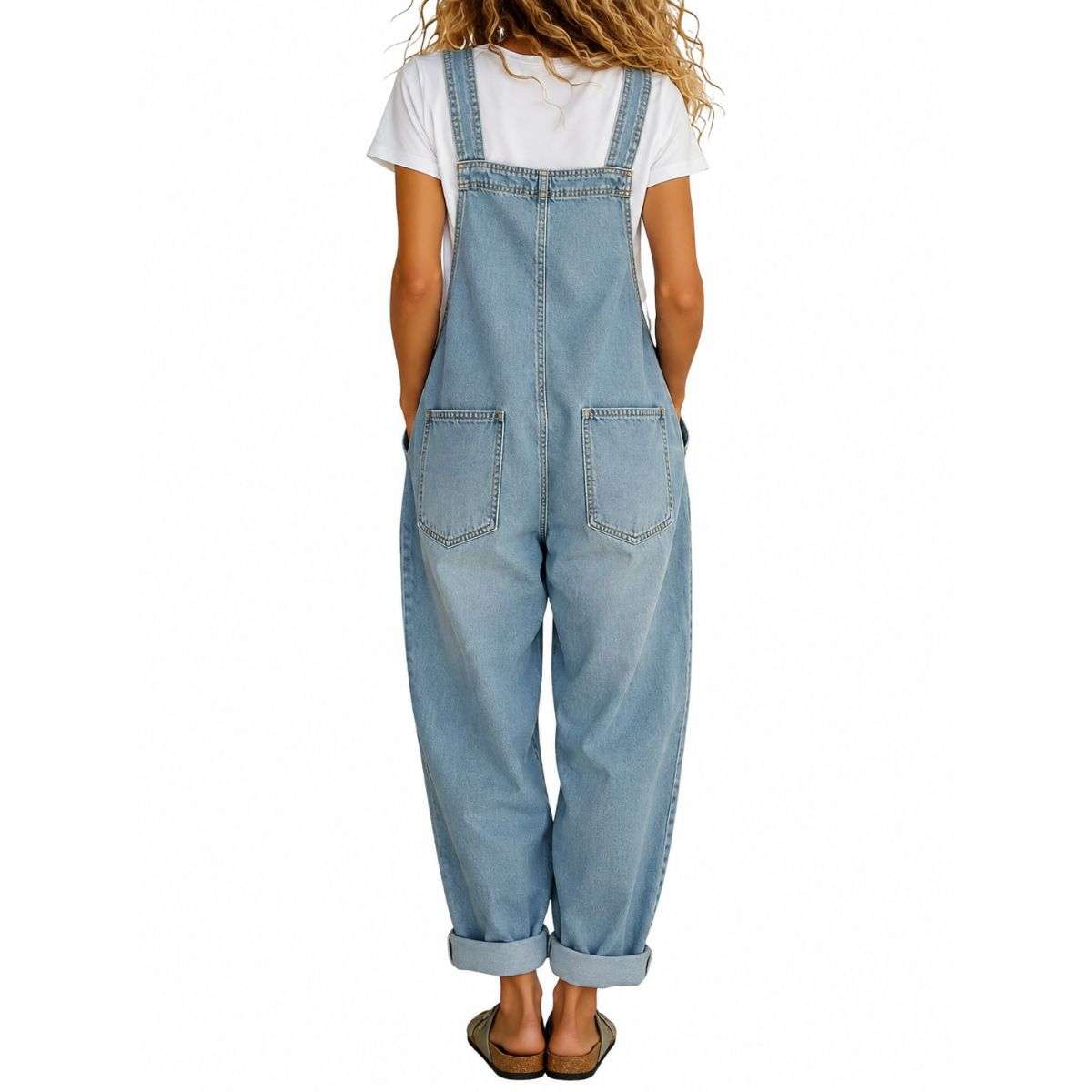 Women’s Y2K Style Button Front Wide Leg Denim Bib Overalls
