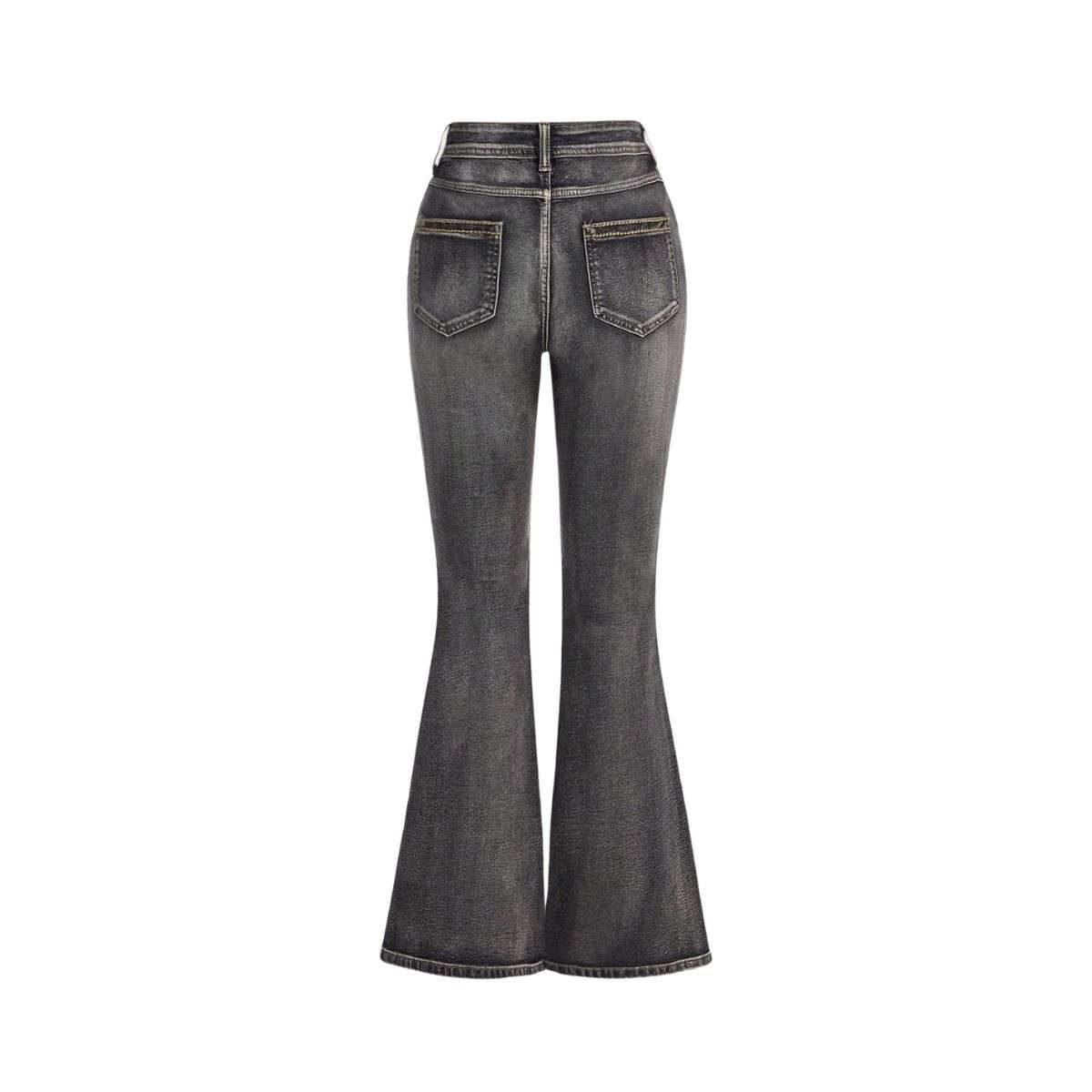 Women’s Gothic Punk Rhinestone Embroidered Flare Jeans