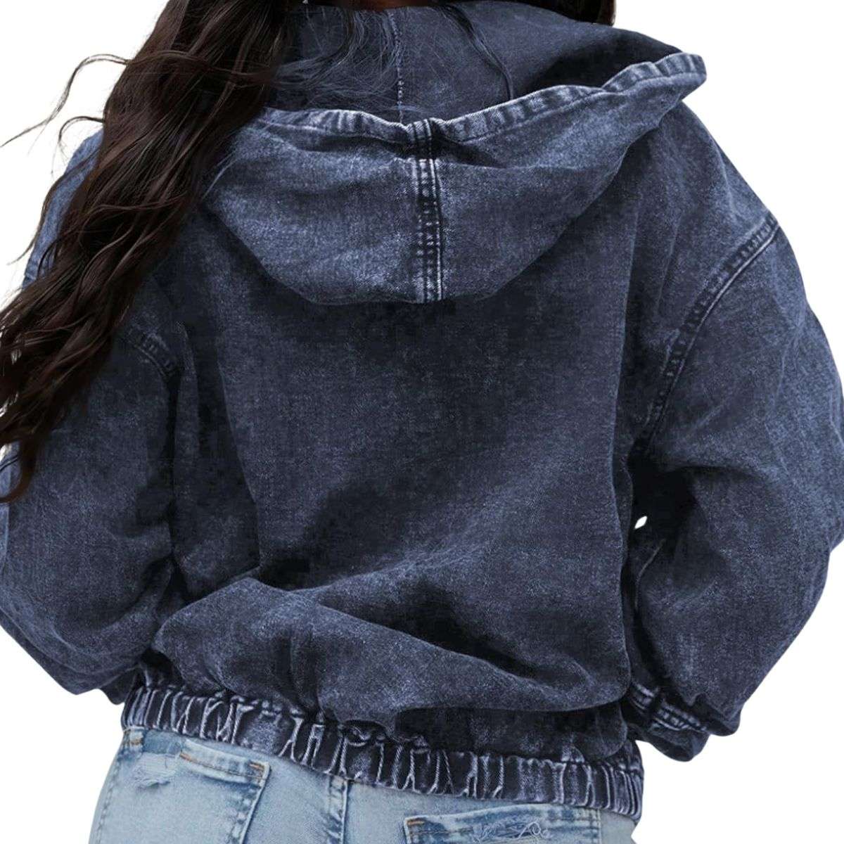 Women’s Zip Up Hooded Cropped Denim Jacket