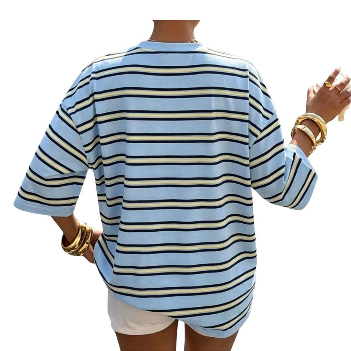 Women’s Y2K Striped Print Loose Short Sleeve T-Shirt