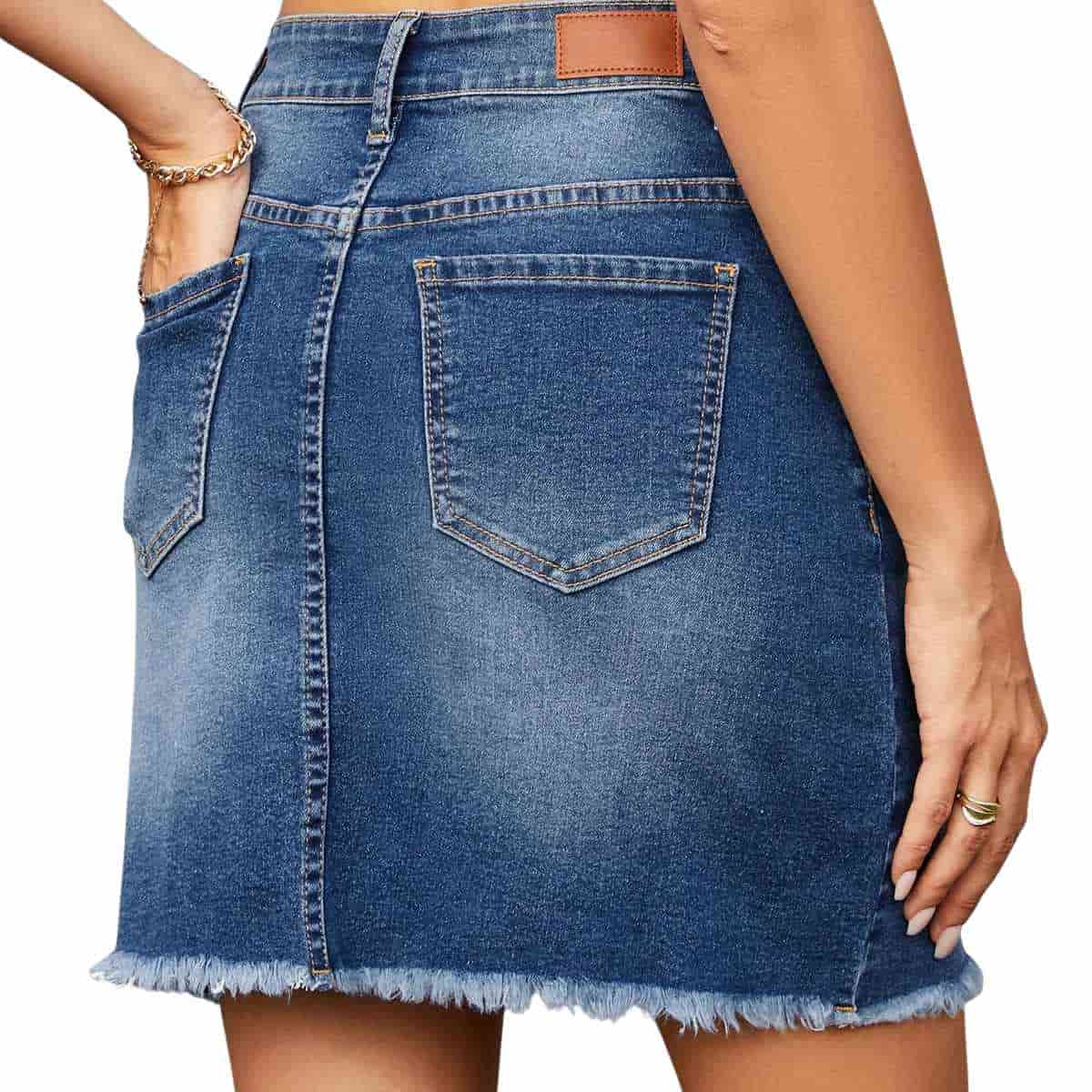 Women’s High Waisted Seam Stitched Denim Skirt
