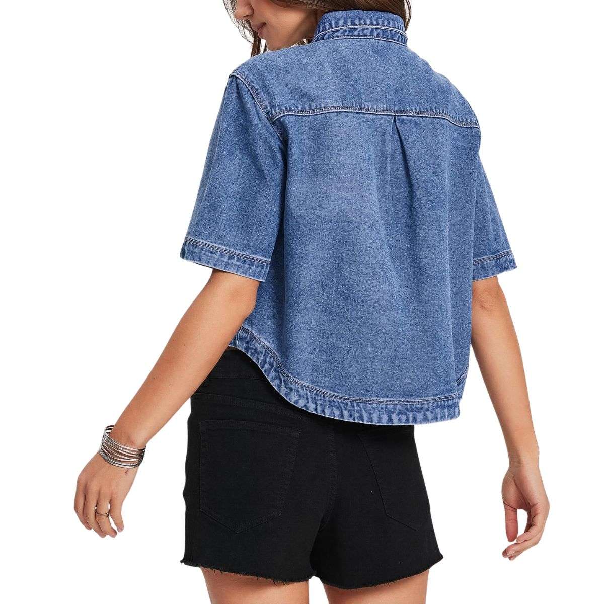 Women’s Short Sleeve Button Front Casual Denim Jacket