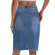 Women’s Stretchy Back Slit Midi Denim Skirt