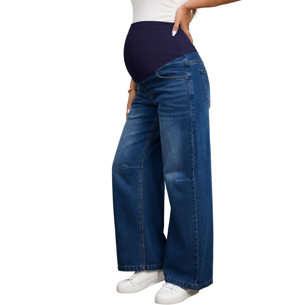 Maternity Stretchy Over The Belly Wide Leg Denim Pants