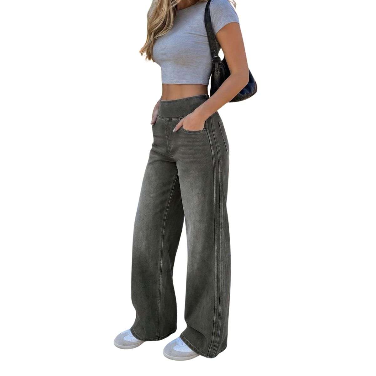 Women’s Side Stripe Stretch Wide Leg Jeans