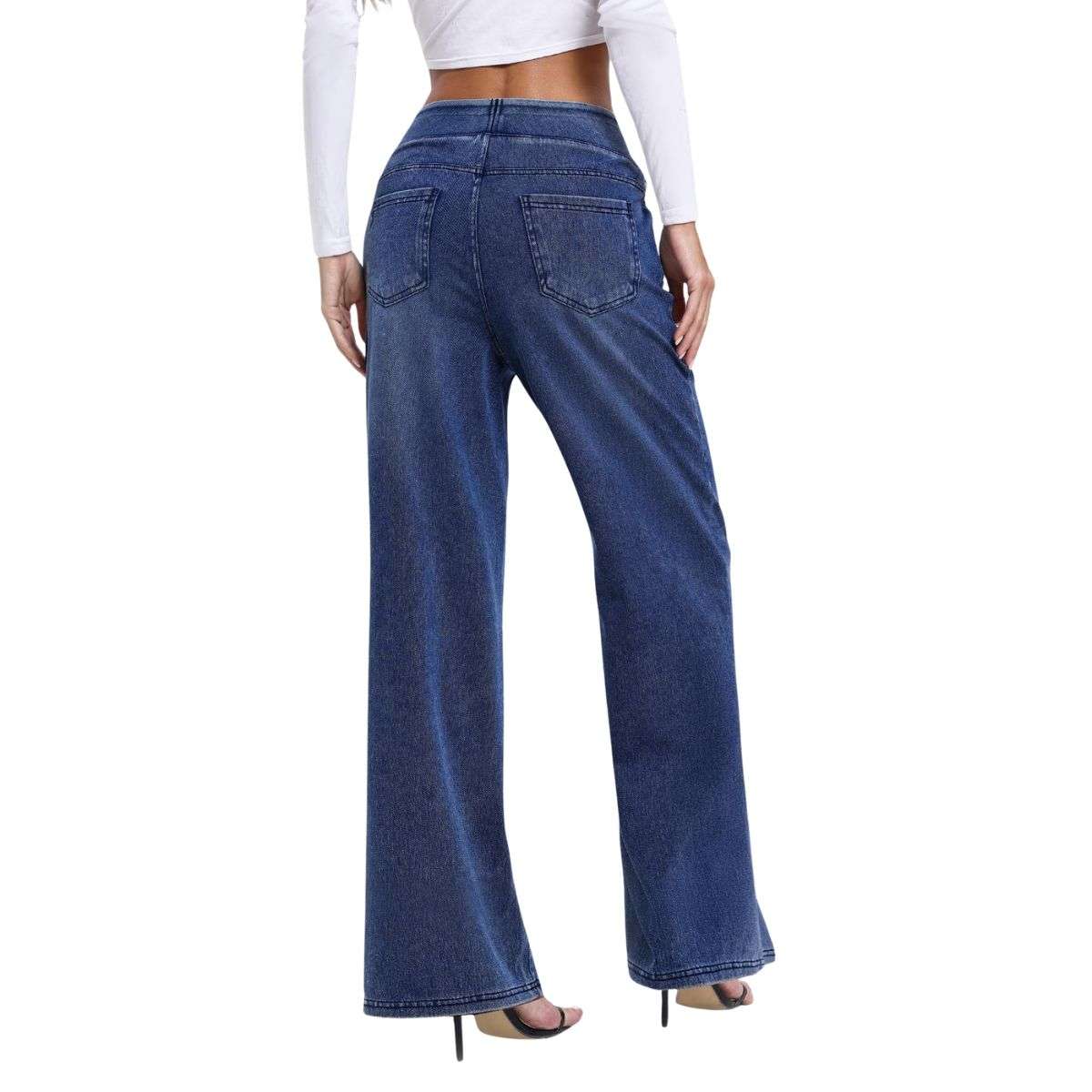 Women’s High Rise Elastic Waist Tummy Control Stretch Wide Leg Jeans