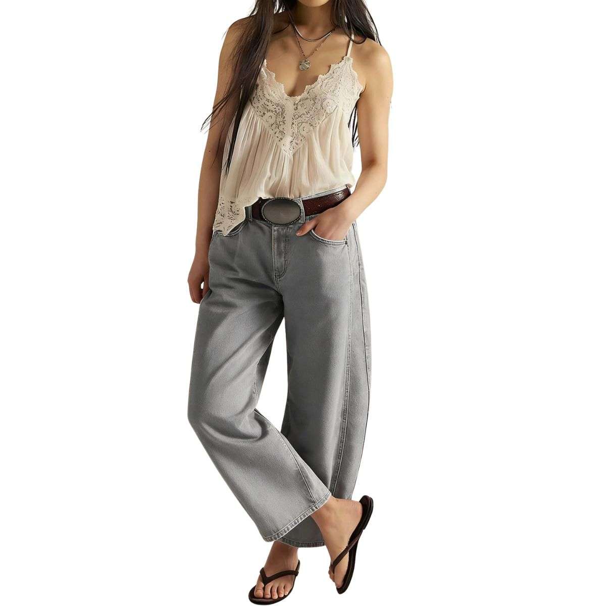 Women’s Casual Wide Leg Mid Rise Denim Jeans