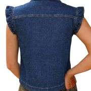 Women’s Sleeveless Ruffle Trim Cinched Short Denim Vest