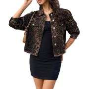 Women’s Cheetah Print Stretch Frayed Hem Denim Jacket