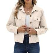 Women’s Fashion Cropped Corduroy Collared Long Sleeve Jacket