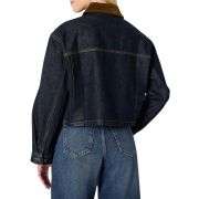 Women’s Contrast Corduroy Collar Cropped Heavyweight Denim Jacket