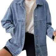 Women’s Casual Drop Shoulder Button Front Denim Jacket With Pockets