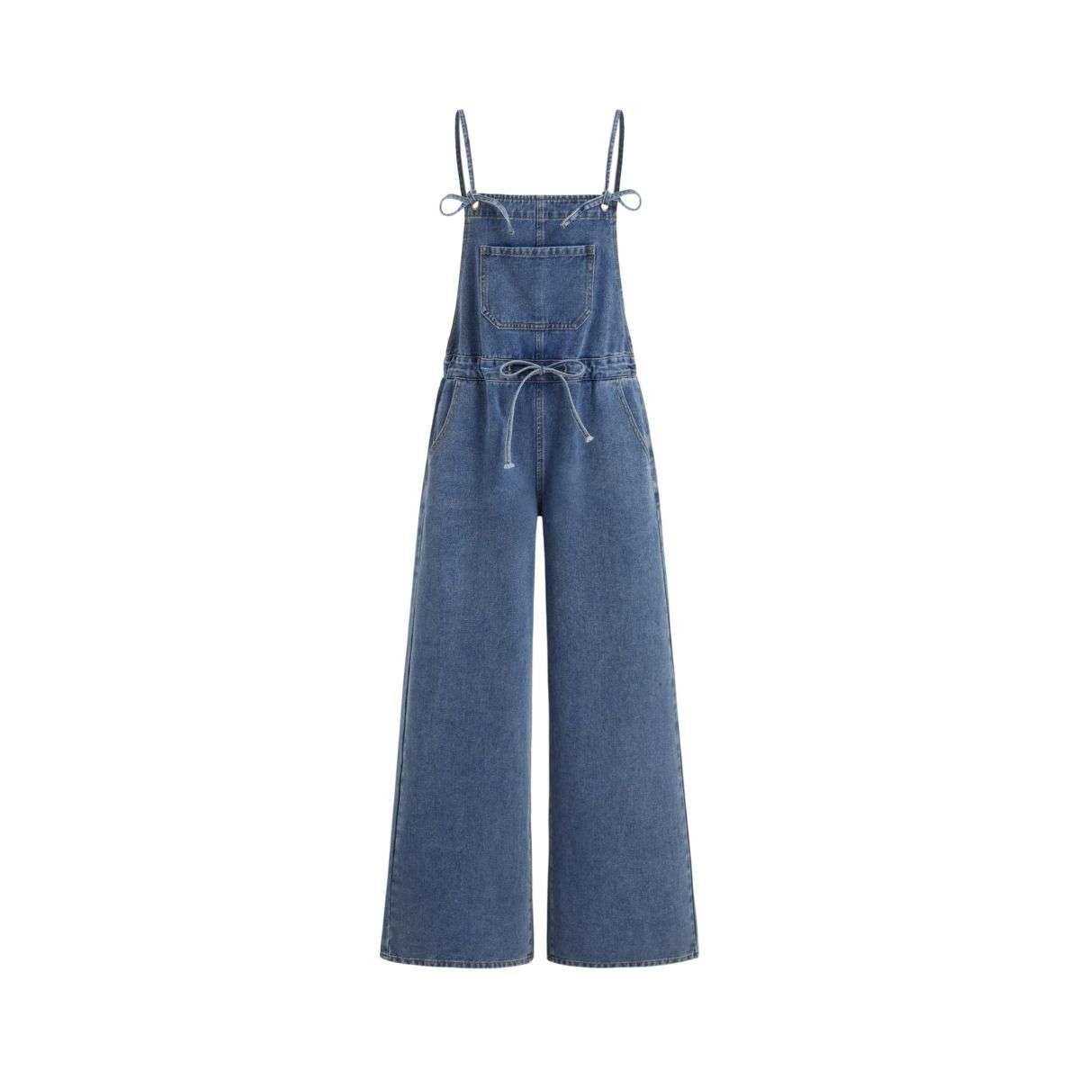 Women’s Bow Detail Adjustable Strap Denim Bib Overalls