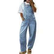 Women’s Loose Fit Adjustable Strap Cargo Denim Bib Overalls