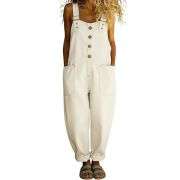 Women’s Y2K Style Button Front Wide Leg Denim Bib Overalls