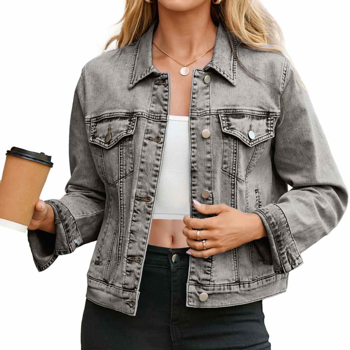 Women’s Slim Fit Button Front Western Denim Jacket