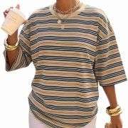 Women’s Y2K Striped Print Loose Short Sleeve T-Shirt