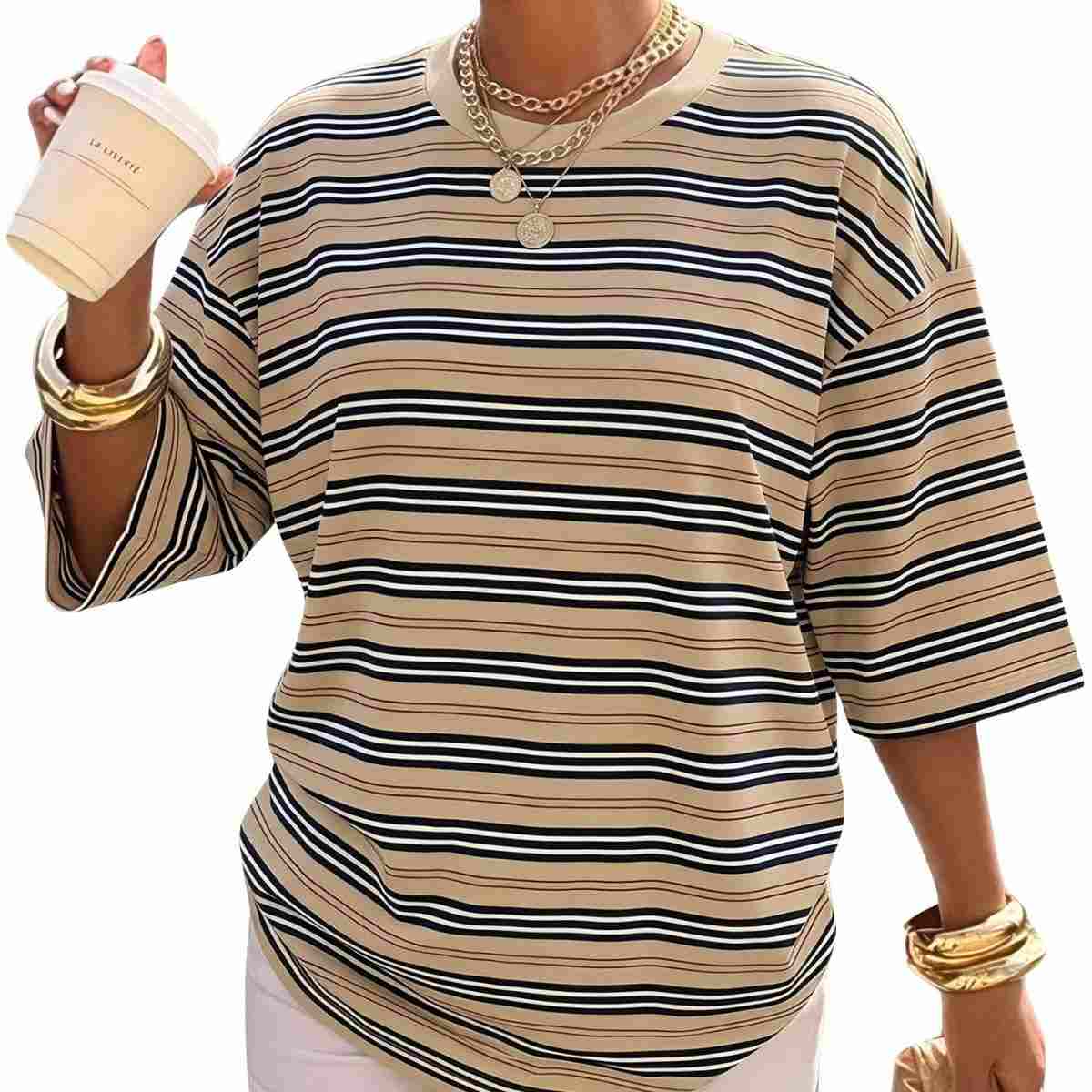 Women’s Y2K Striped Print Loose Short Sleeve T-Shirt