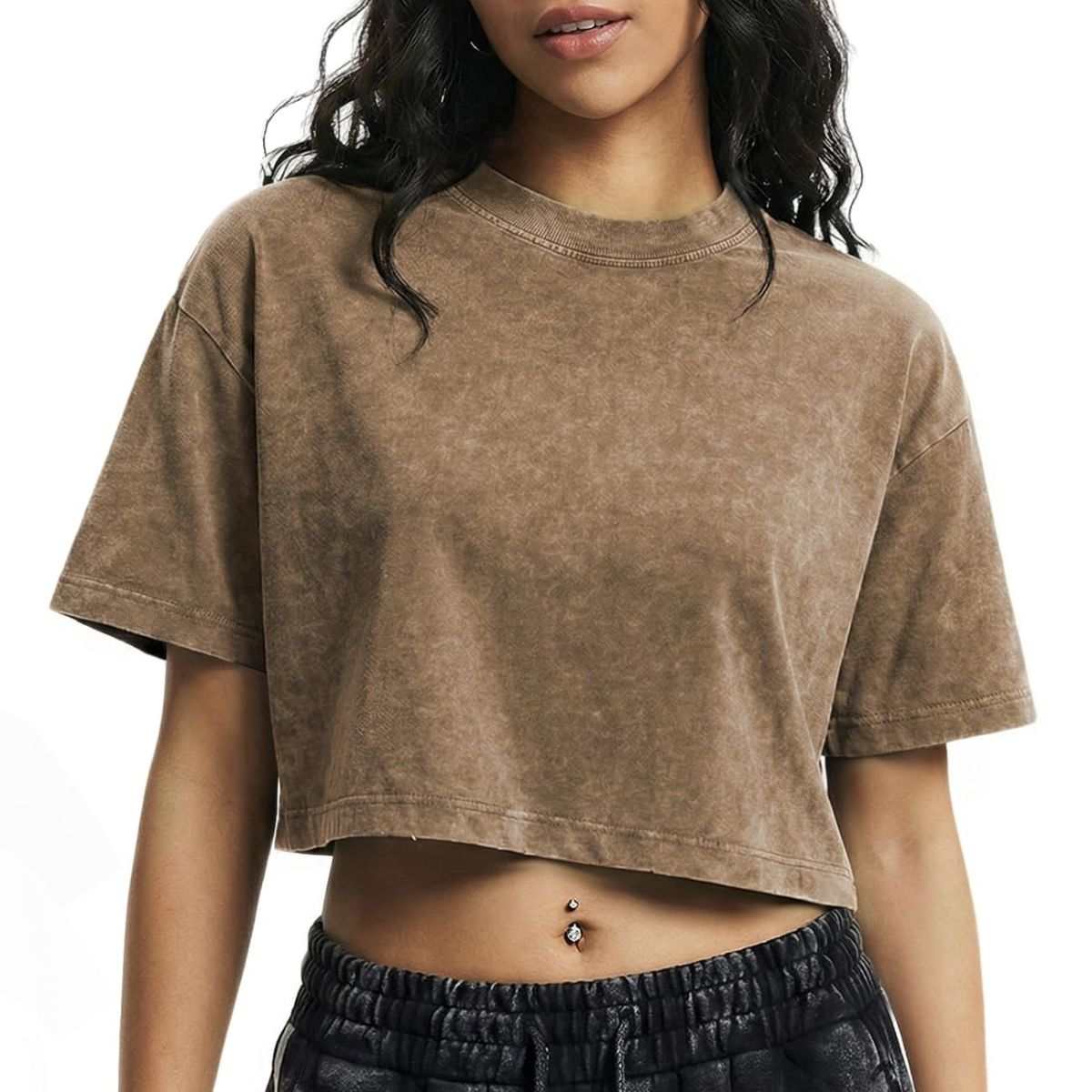 Women’s Loose Fit Acid Wash Cropped Short Sleeve T-Shirt