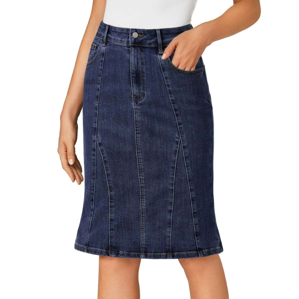 Women’s High Waisted Denim Midi Skirt